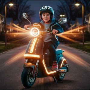 Electric Scooter, headlights, neon side lights, reflectors